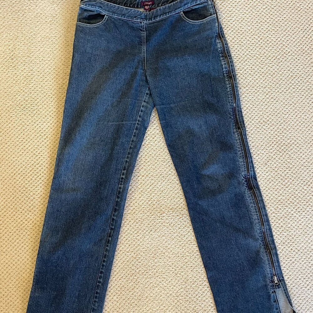Low Rise Jeans With Side Leg Zippers - Size 10